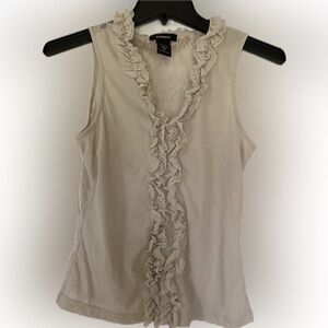 Express Ruffle and Lace Sheer Sleeveless Top - Size Small-Cream